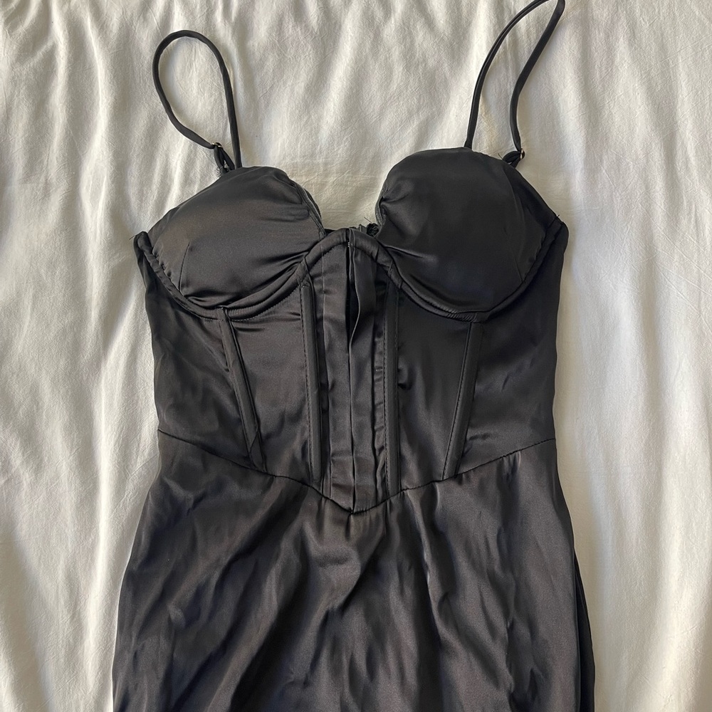 BLANC CORSET SATIN MINI DRESS BUSTIER - BLACK - SMALL